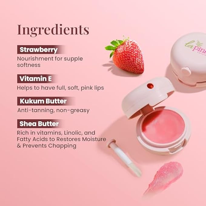 La Pink STRAWBERRY NATURAL TINTED LIP BALM WITH SHEA & KOKUM BUTTER | NOURISHED & SOFT LIPS | 100% MICROPLASTIC FREE FORMULATION | 15 GMS - Image 3